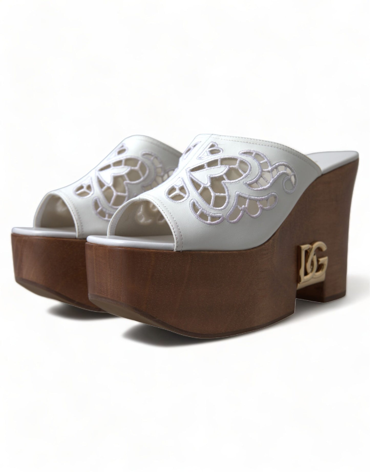 Dolce & Gabbana Chic White Leather Wedge Sandals