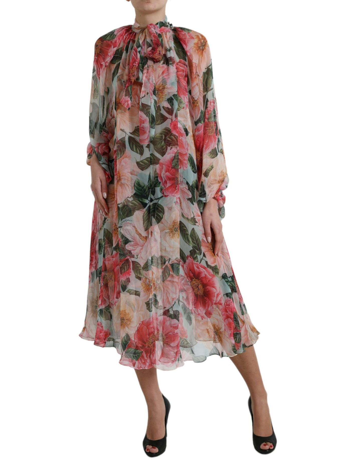 Dolce & Gabbana Multicolor Floral Print Silk Aline Midi Dress