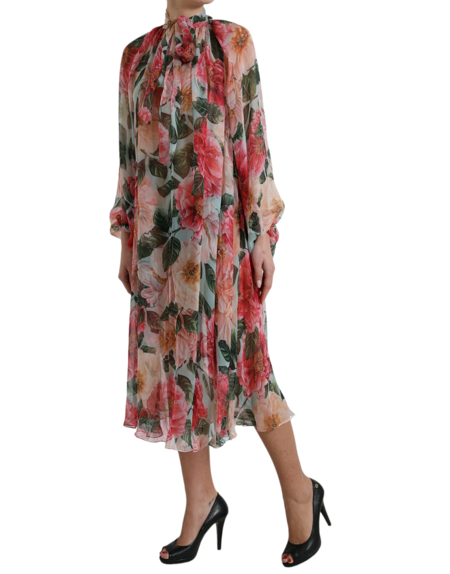 Dolce & Gabbana Multicolor Floral Print Silk Aline Midi Dress