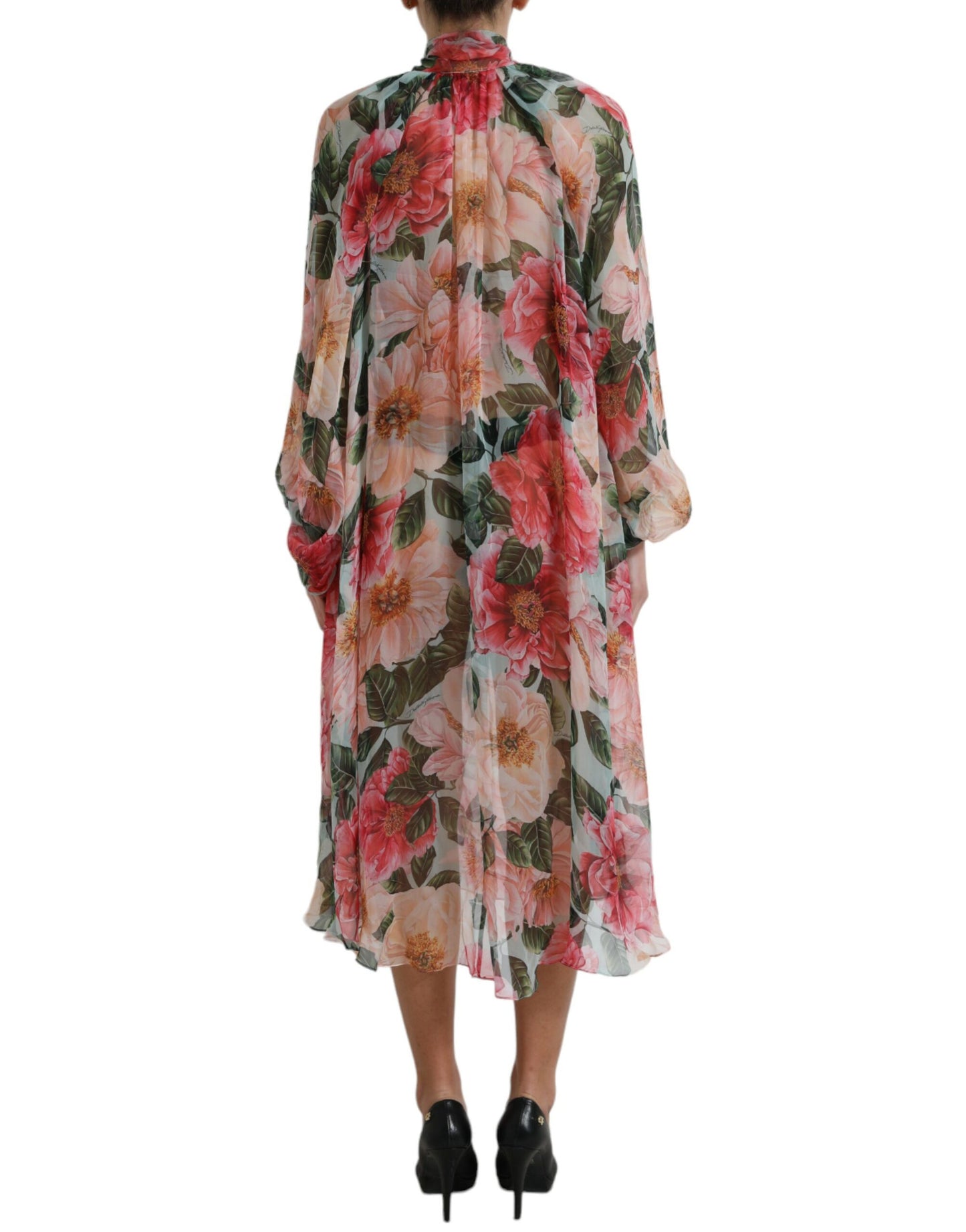 Dolce & Gabbana Multicolor Floral Print Silk Aline Midi Dress