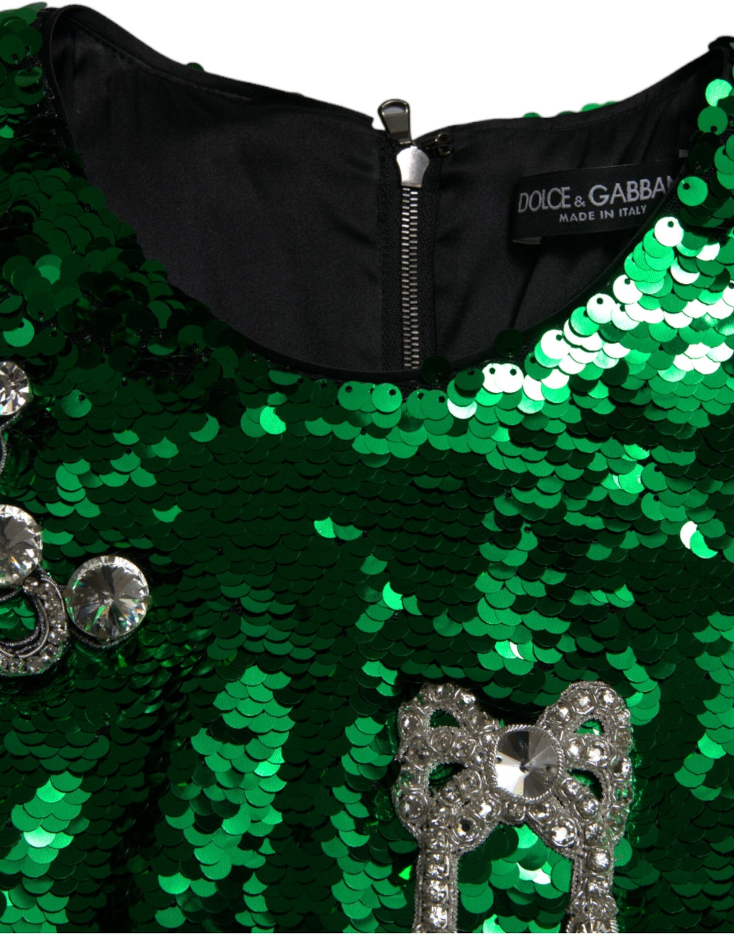 Dolce & Gabbana Green Sequin Swarovski Crystal Dress