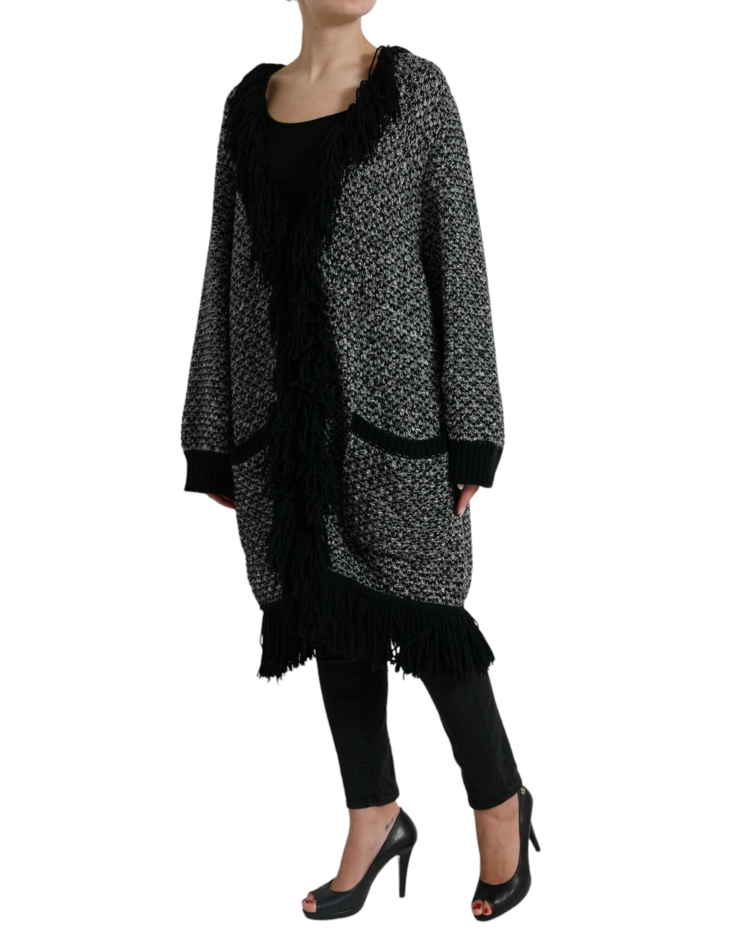 Dolce & Gabbana Black Gray Long Cape Cardigan Sweater