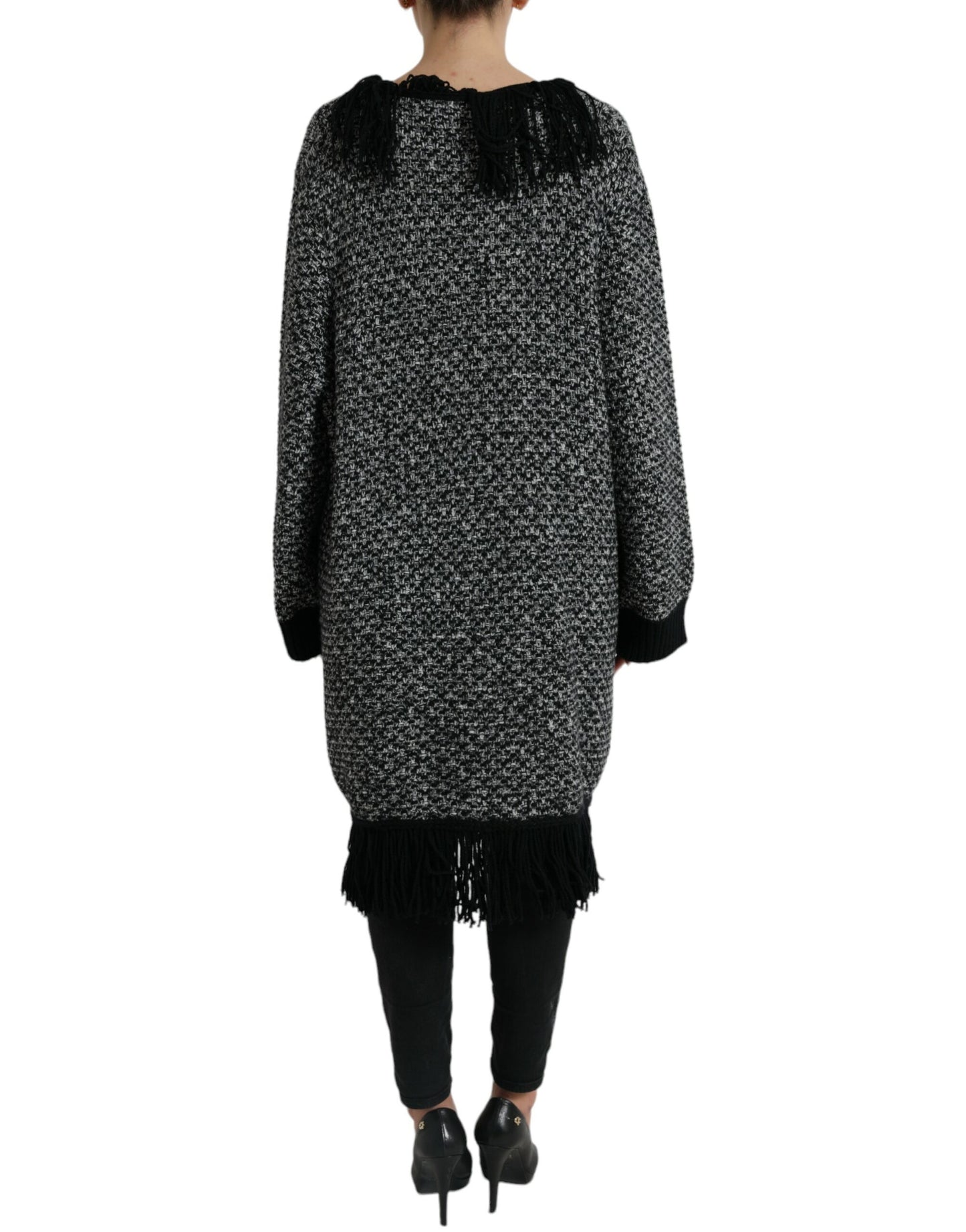 Dolce & Gabbana Black Gray Long Cape Cardigan Sweater