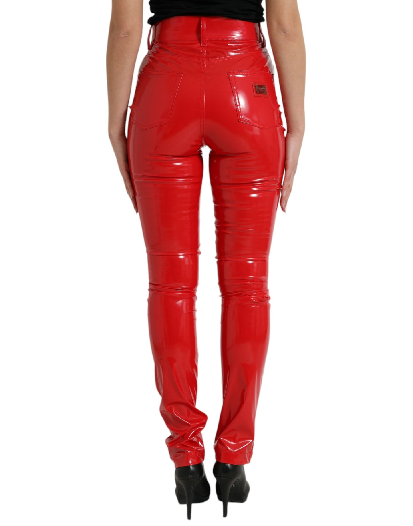 Dolce & Gabbana Shiny Red High Waist Skinny Pants