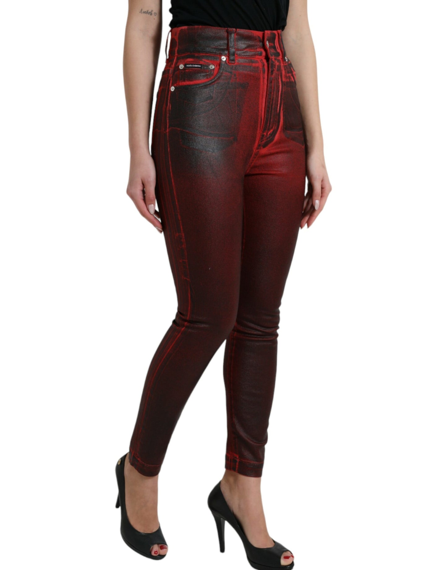 Dolce & Gabbana Black Red Ombre Cotton Skinny Denim Jeans