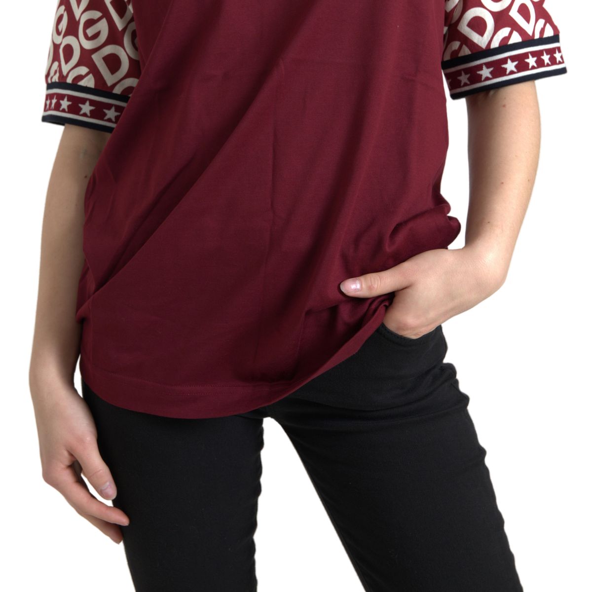 Dolce & Gabbana Maroon Cotton Crew Neck Tee