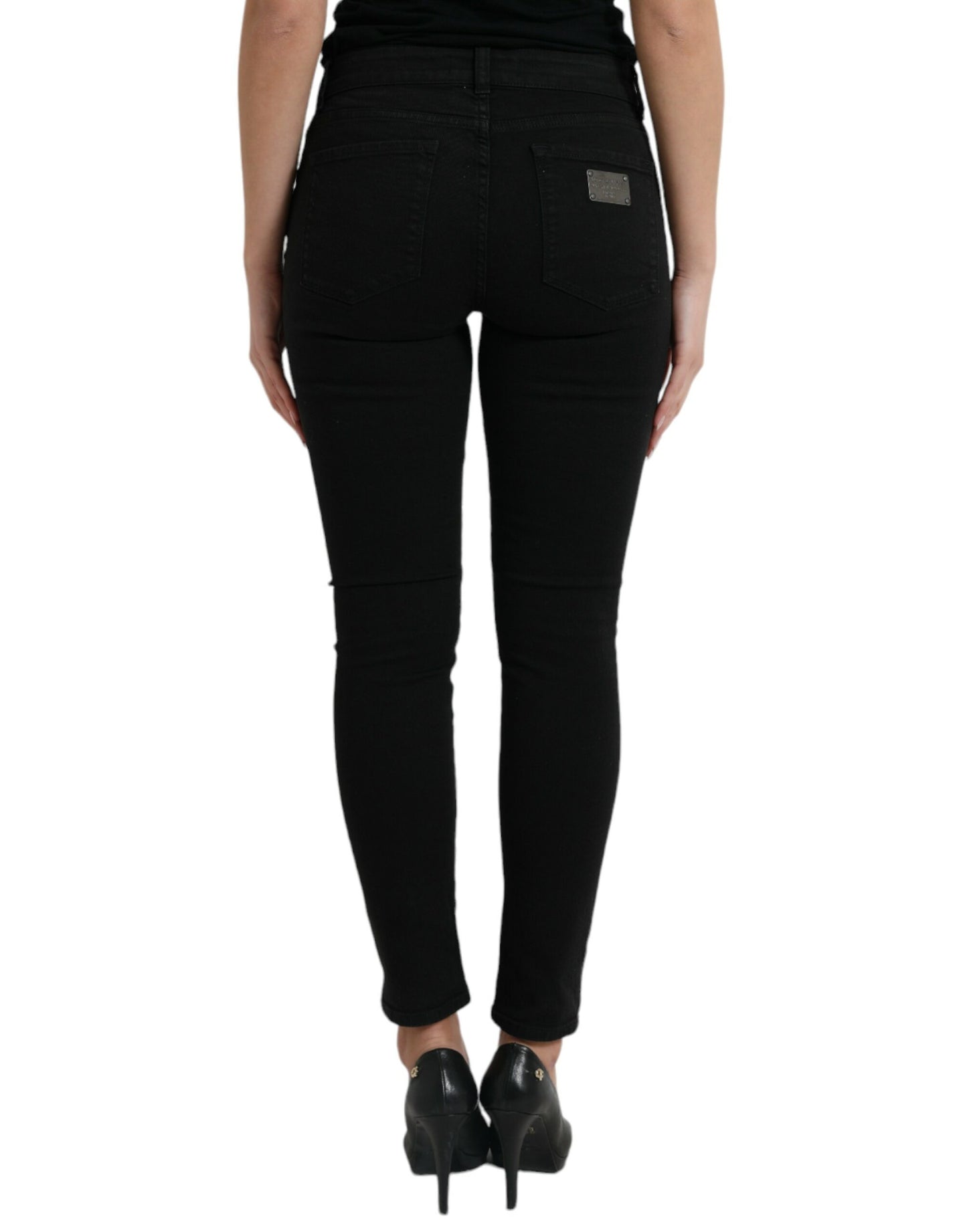 Dolce & Gabbana Black Cotton Mid Waist Skinny Denim Jeans