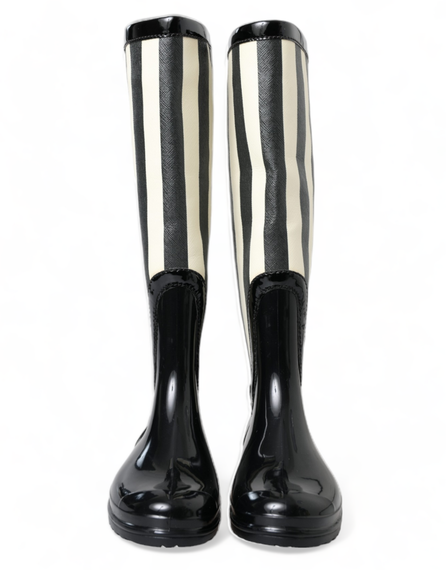 Dolce & Gabbana Black and White Striped Knee High Boots