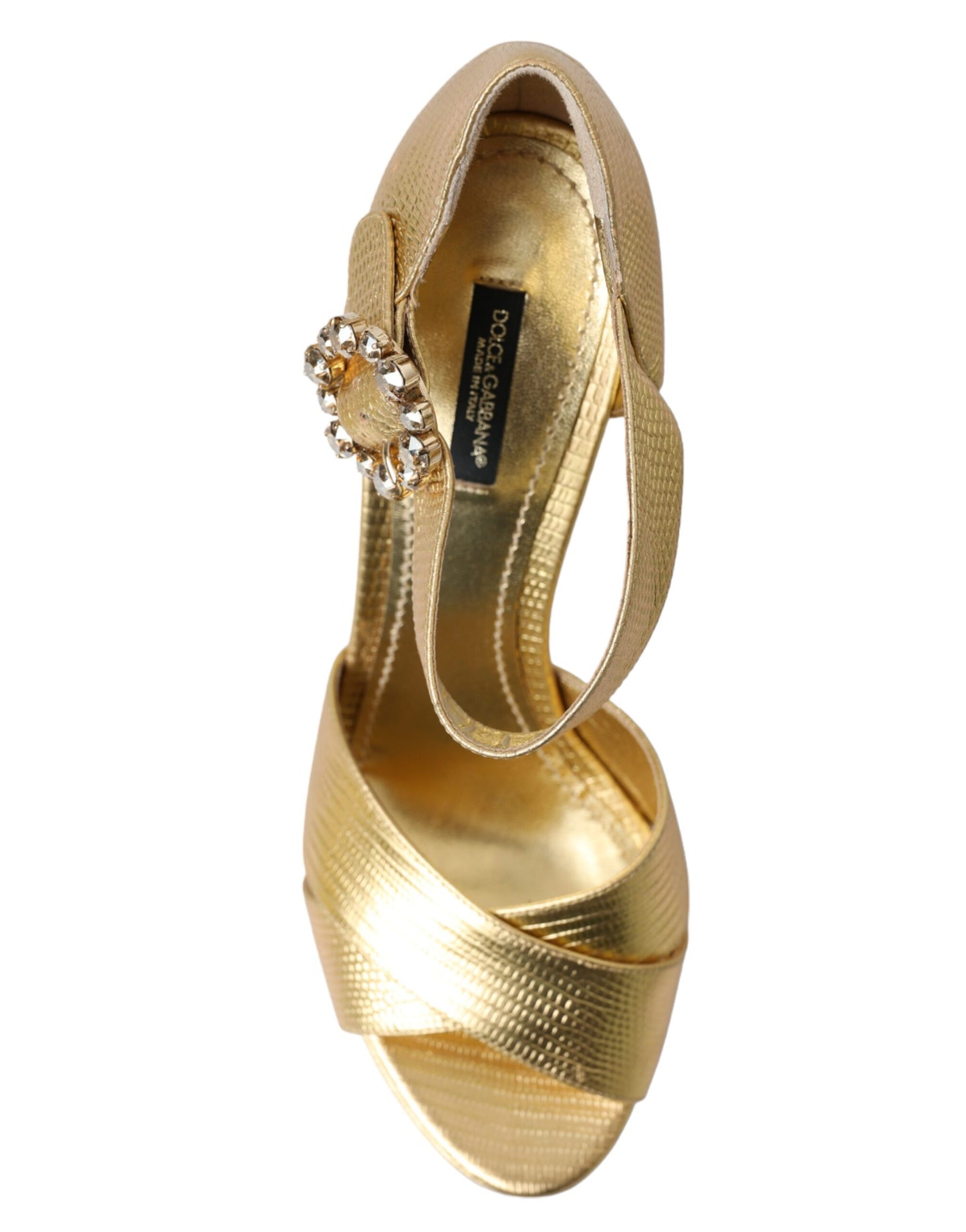 Dolce & Gabbana Gold Crystal-Embellished Leather Sandals