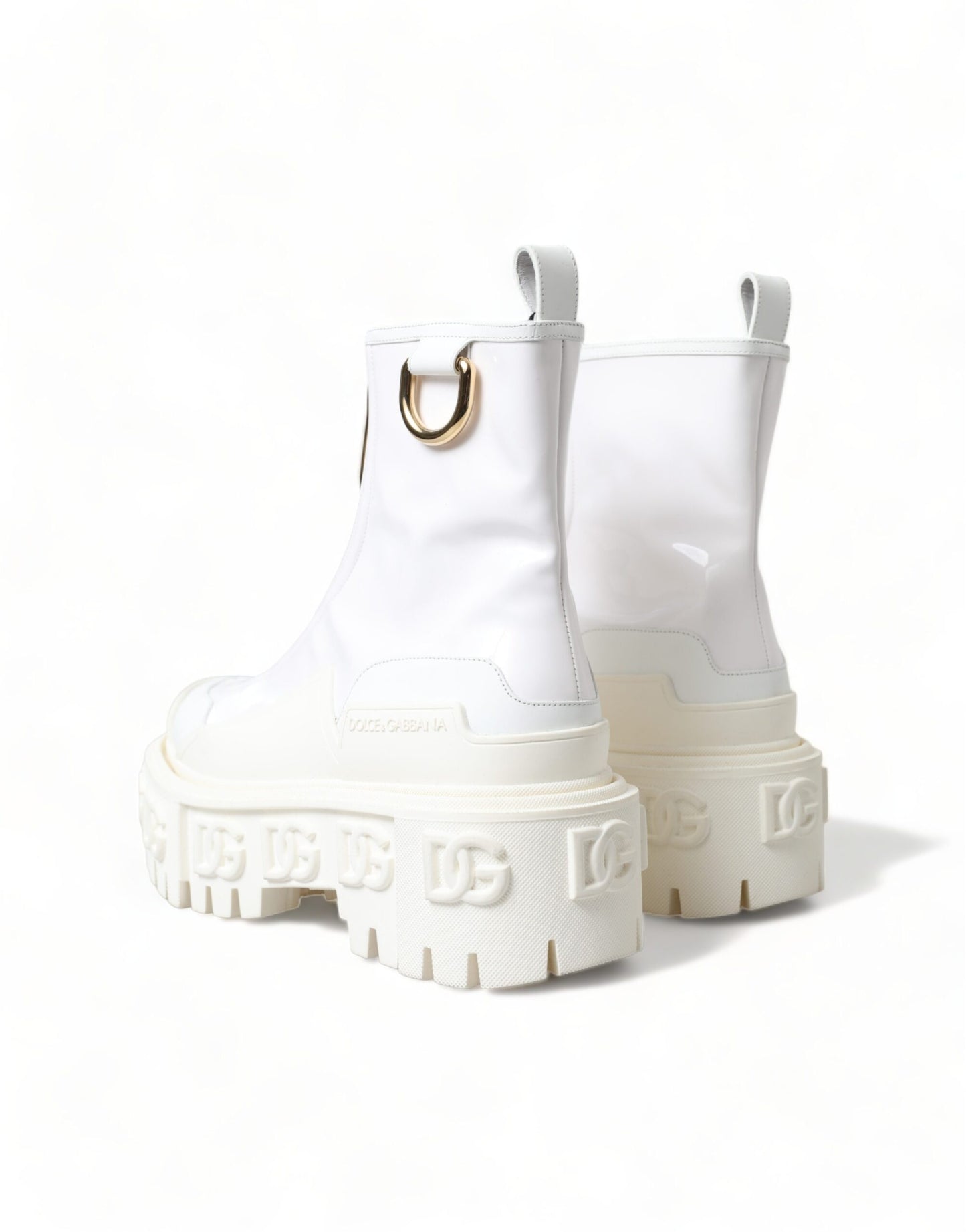 Dolce & Gabbana White Leather Logo Plaque Zip Ankle Boots Shoes