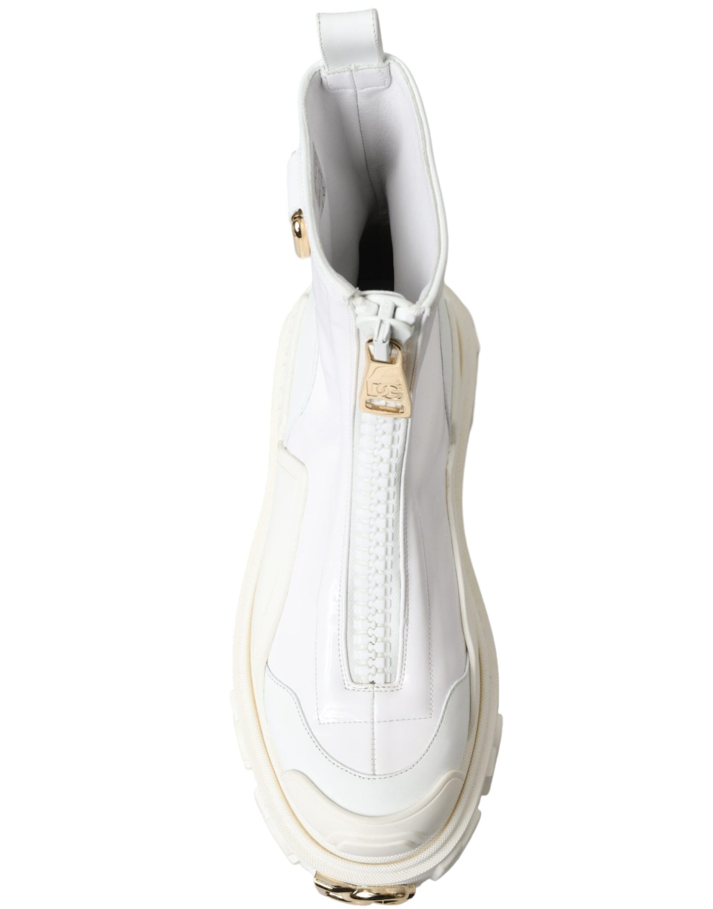 Dolce & Gabbana White Leather Logo Plaque Zip Ankle Boots Shoes