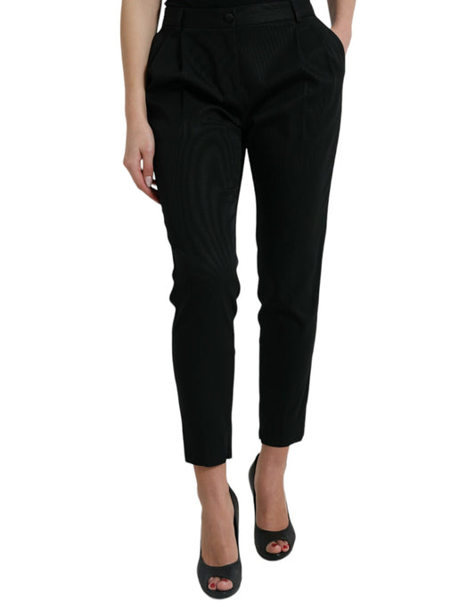 Dolce & Gabbana Black Wool High Waist Cropped Tapered Pants