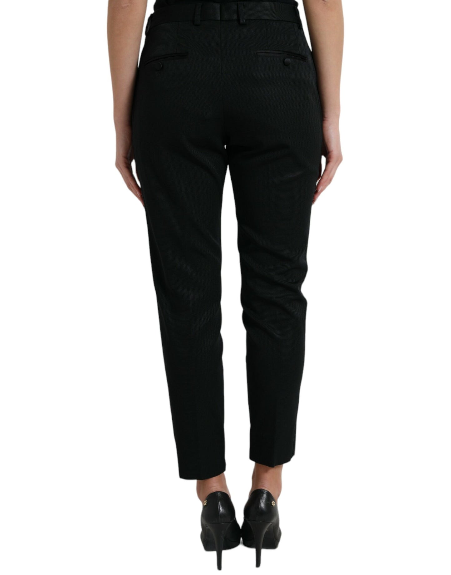 Dolce & Gabbana Black Wool High Waist Cropped Tapered Pants