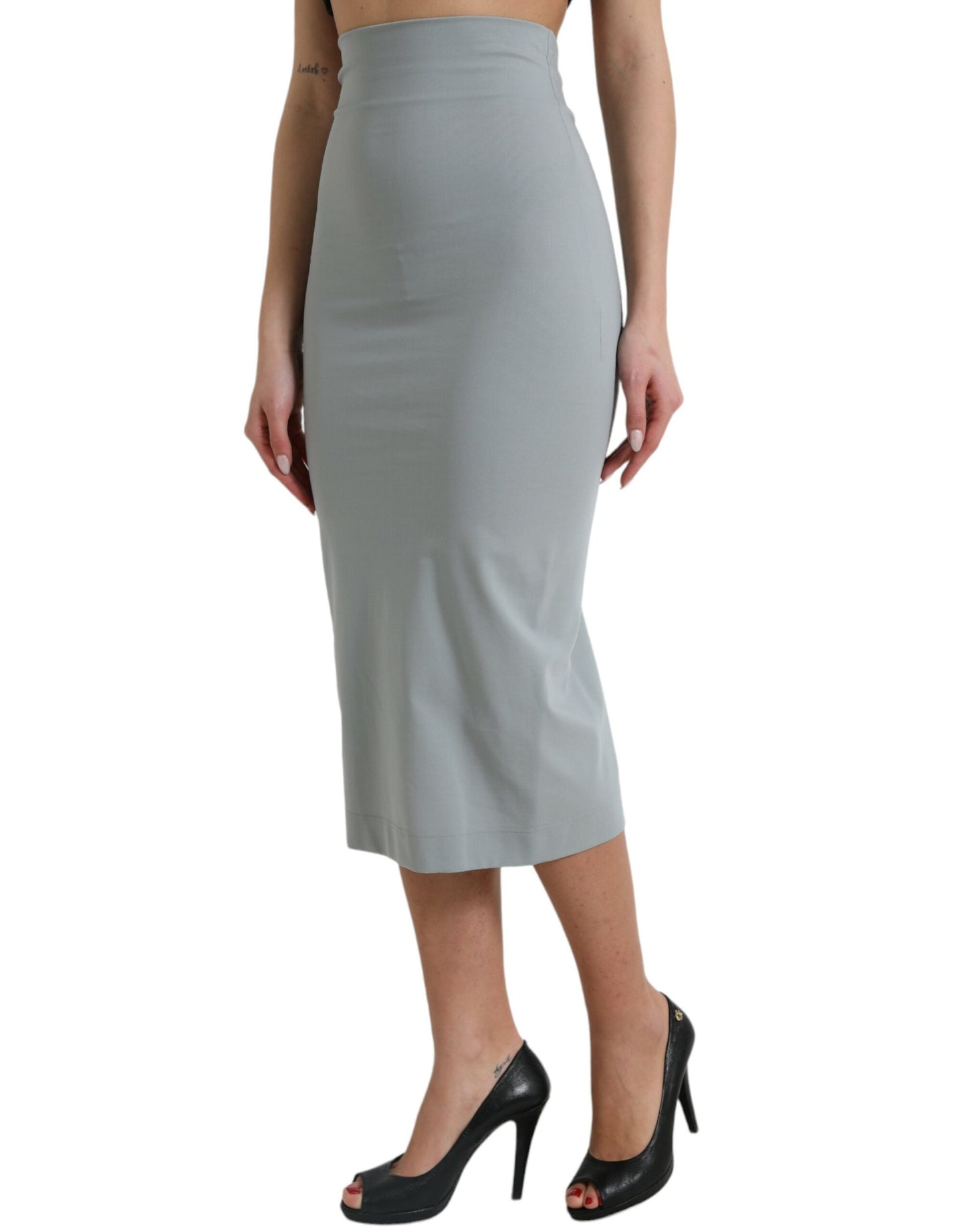 Dolce & Gabbana Gray High Waist Stretch Pencil Cut Midi Skirt