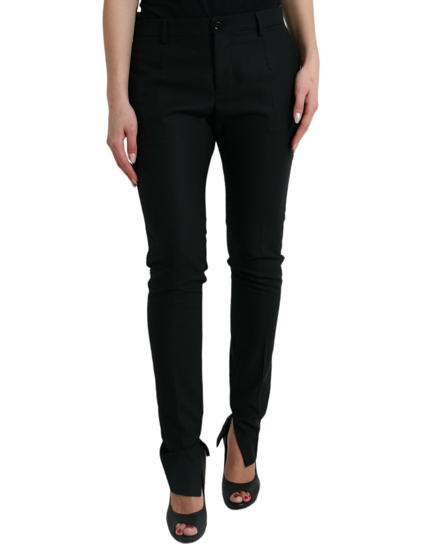 Dolce & Gabbana Black Wool Mid Waist Tapered Pants