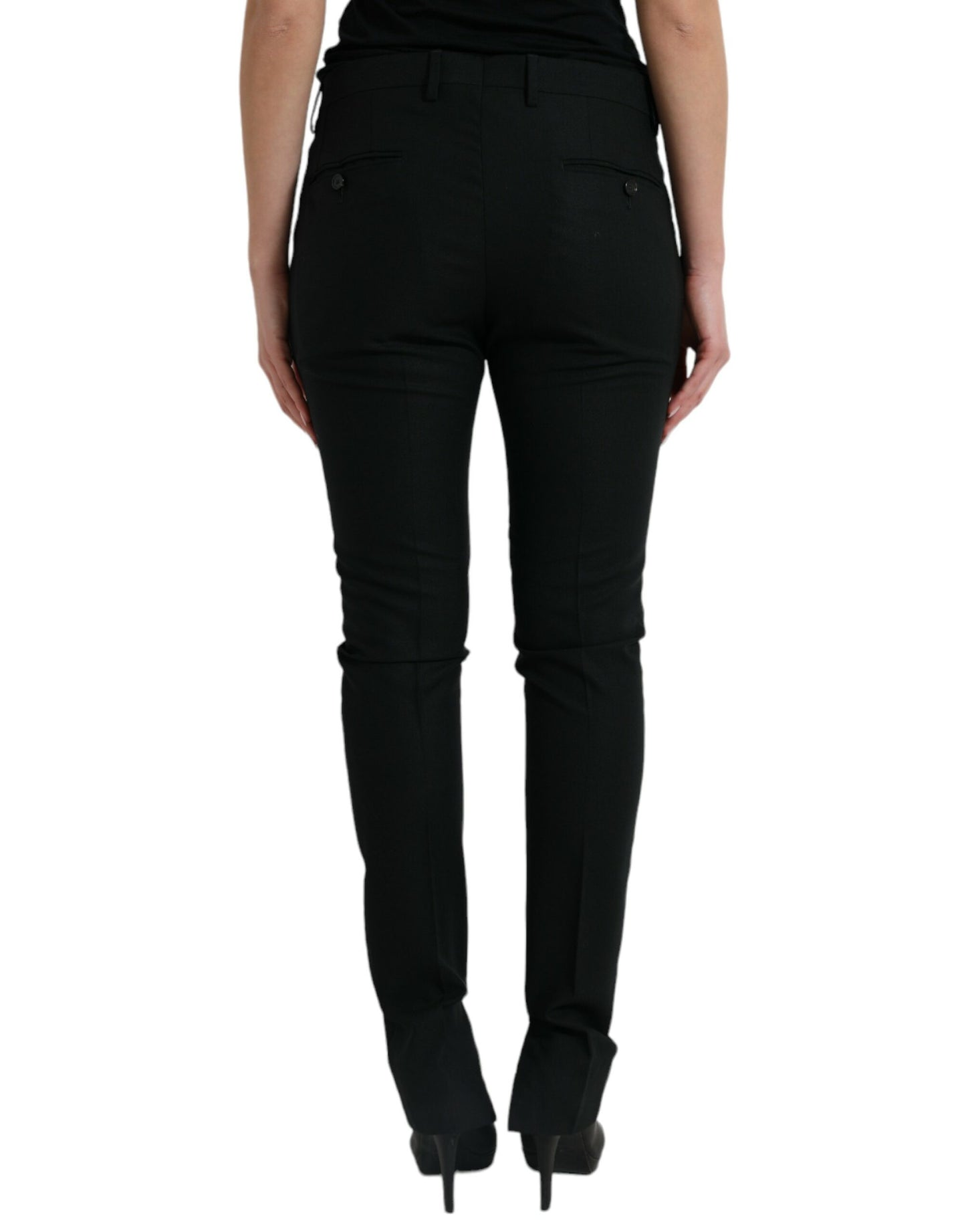 Dolce & Gabbana Black Wool Mid Waist Tapered Pants