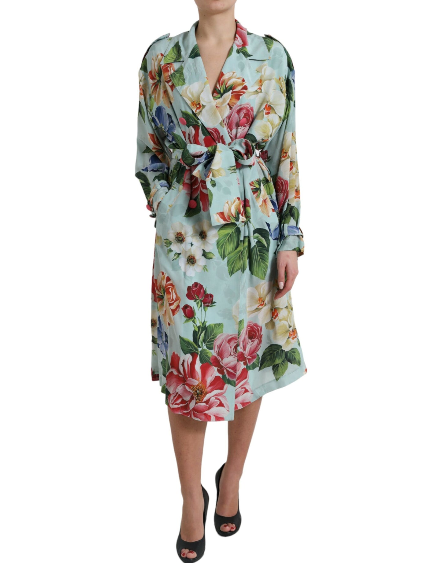 Dolce & Gabbana Multicolor Floral Silk Trench Coat Jacket