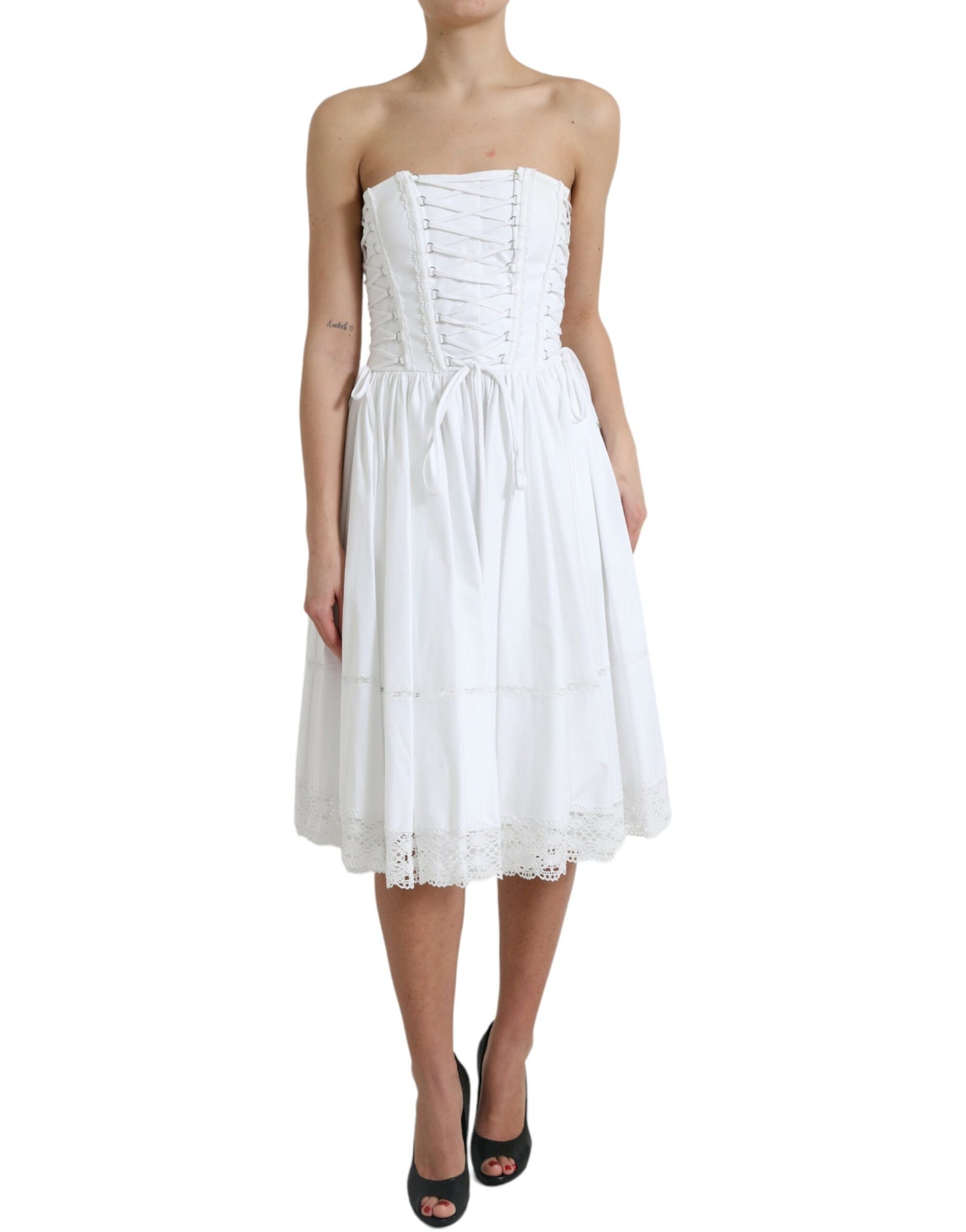 Dolce & Gabbana White Cotton Gabardine Bustier Corset Dress