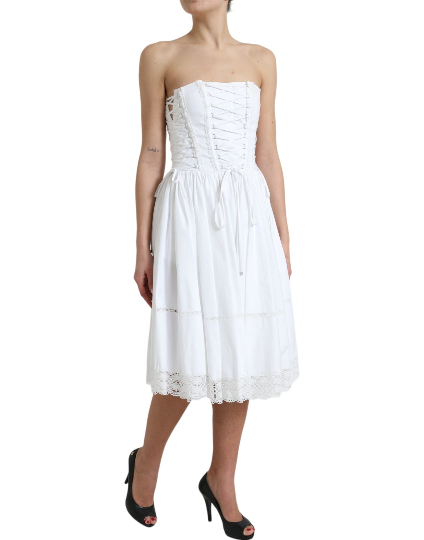 Dolce & Gabbana White Cotton Gabardine Bustier Corset Dress