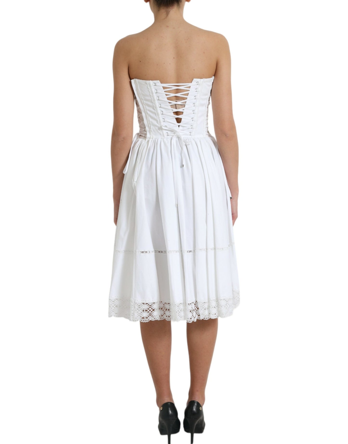 Dolce & Gabbana White Cotton Gabardine Bustier Corset Dress