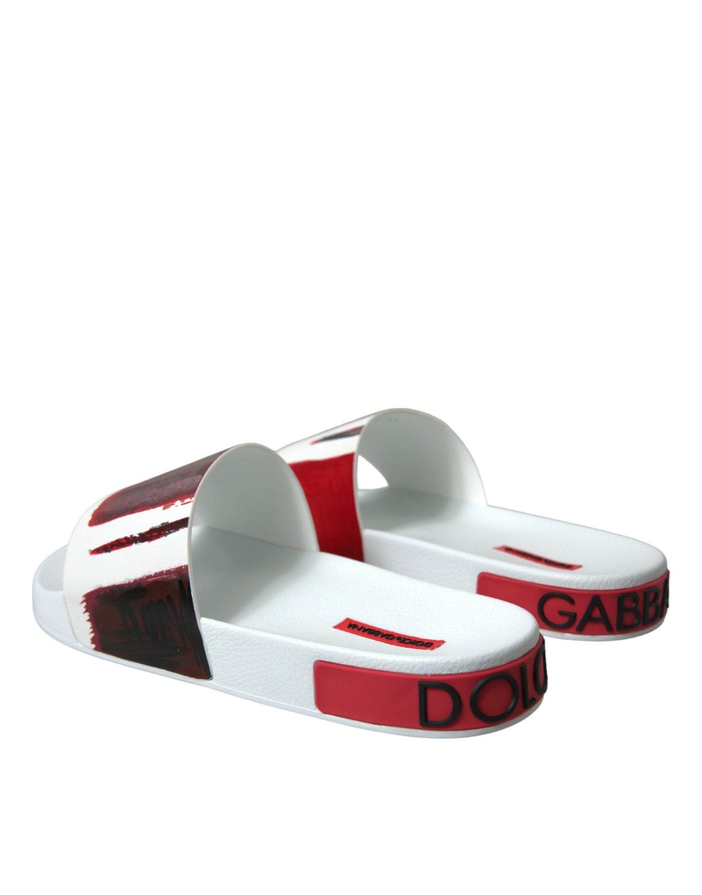 Dolce & Gabbana White Red Leather Sandals Slippers Men Shoes