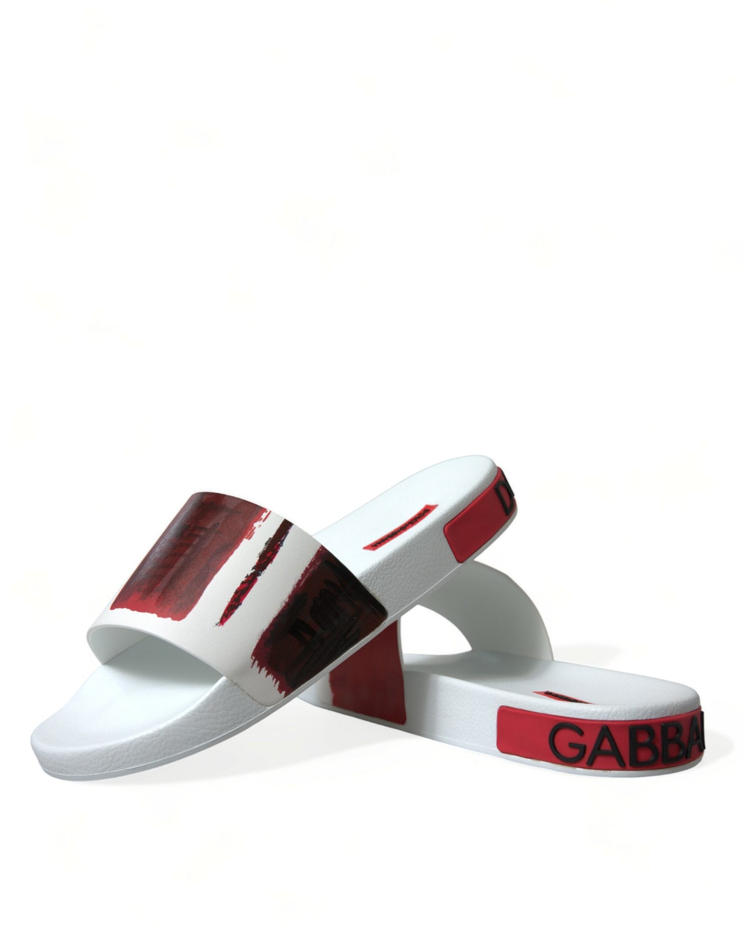 Dolce & Gabbana White Red Leather Sandals Slippers Men Shoes