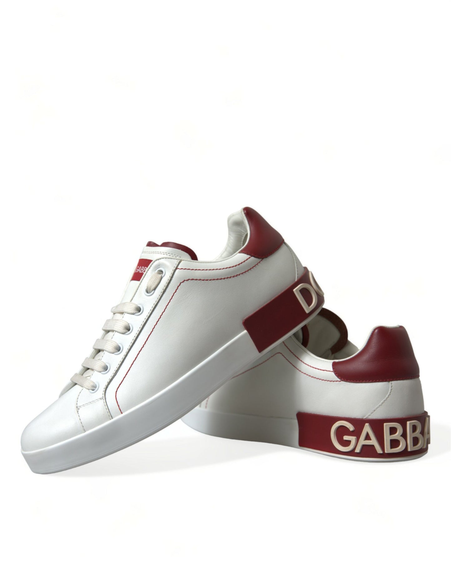 Dolce & Gabbana White Red Portofino Low Top Men Sneakers Shoes