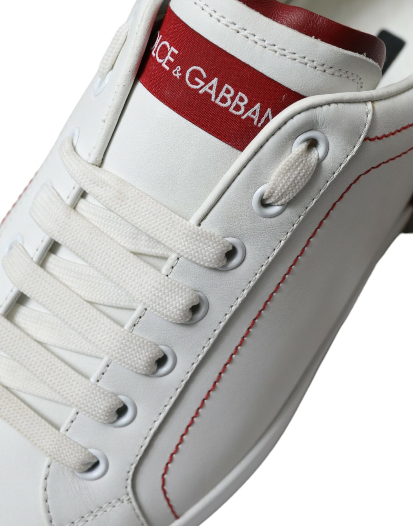 Dolce & Gabbana White Red Portofino Low Top Men Sneakers Shoes