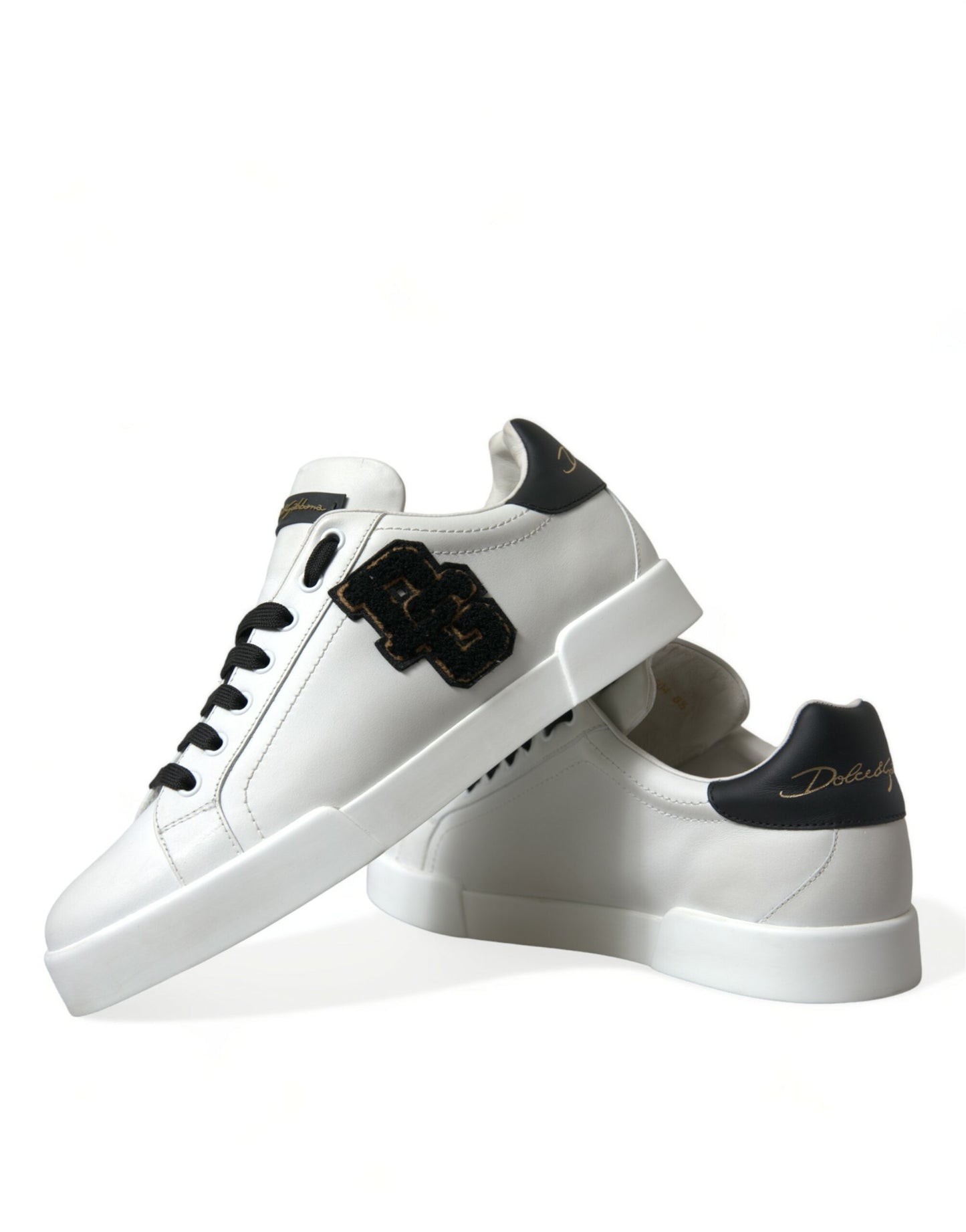 Dolce & Gabbana White Black Portofino Patch Men Sneakers Shoes