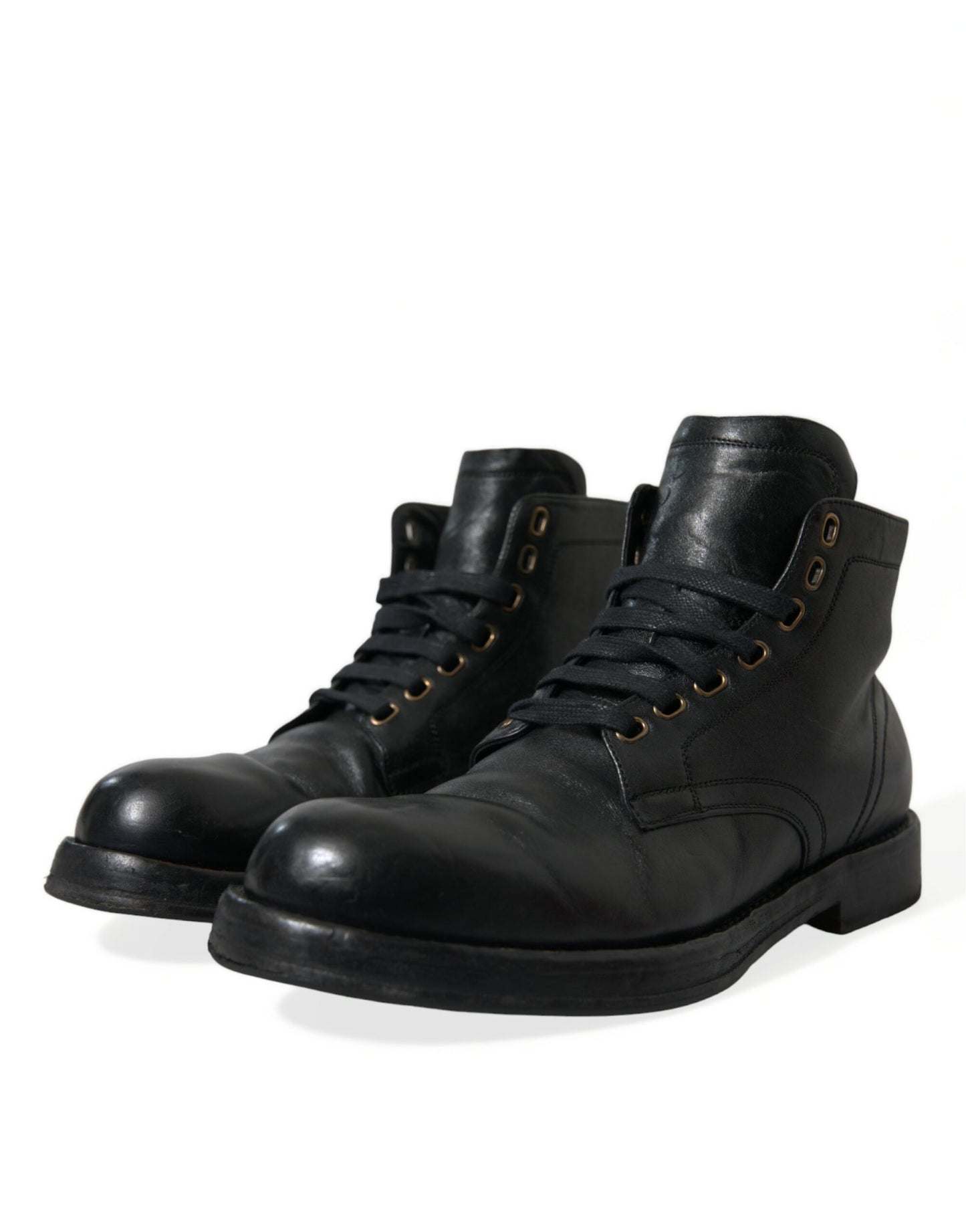 Dolce & Gabbana Black Leather Perugino Ankle Boots Shoes