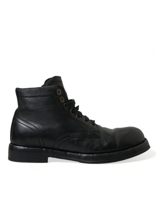 Dolce & Gabbana Black Leather Perugino Ankle Boots Shoes