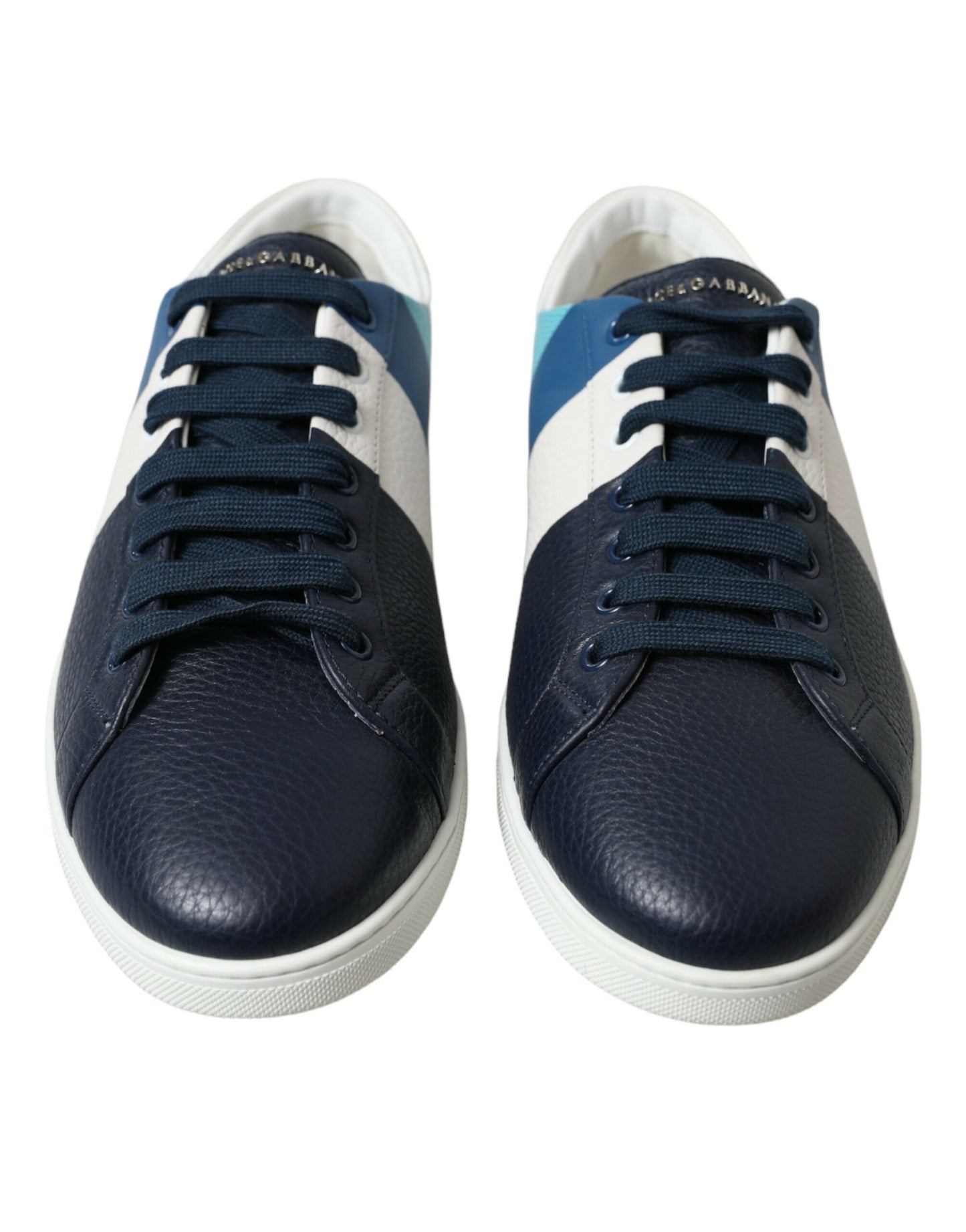 Dolce & Gabbana White Blue Leather Low Top Sneakers Shoes