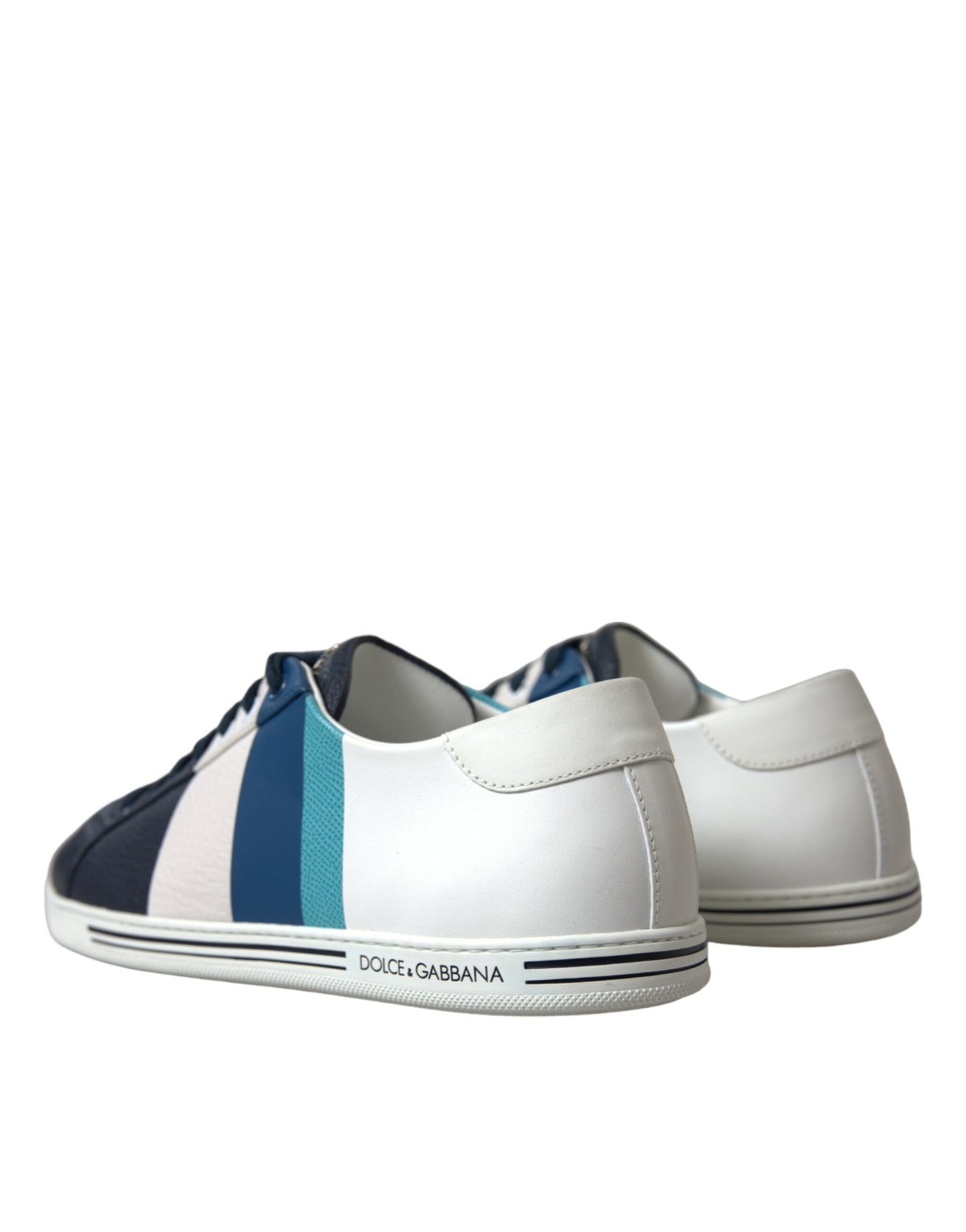 Dolce & Gabbana White Blue Leather Low Top Sneakers Shoes