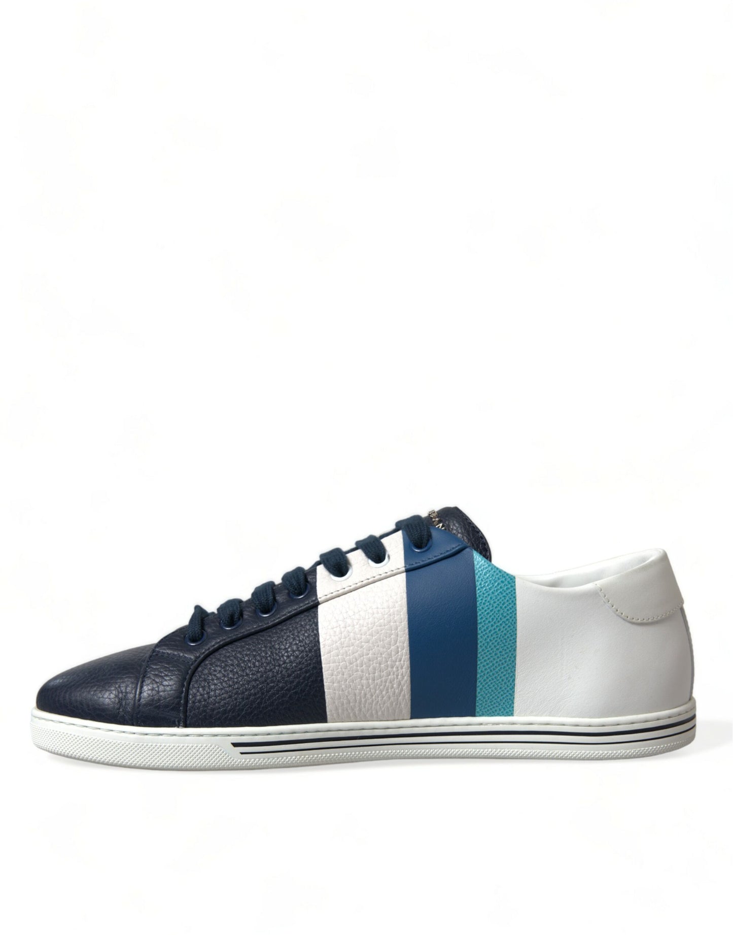 Dolce & Gabbana White Blue Leather Low Top Sneakers Shoes