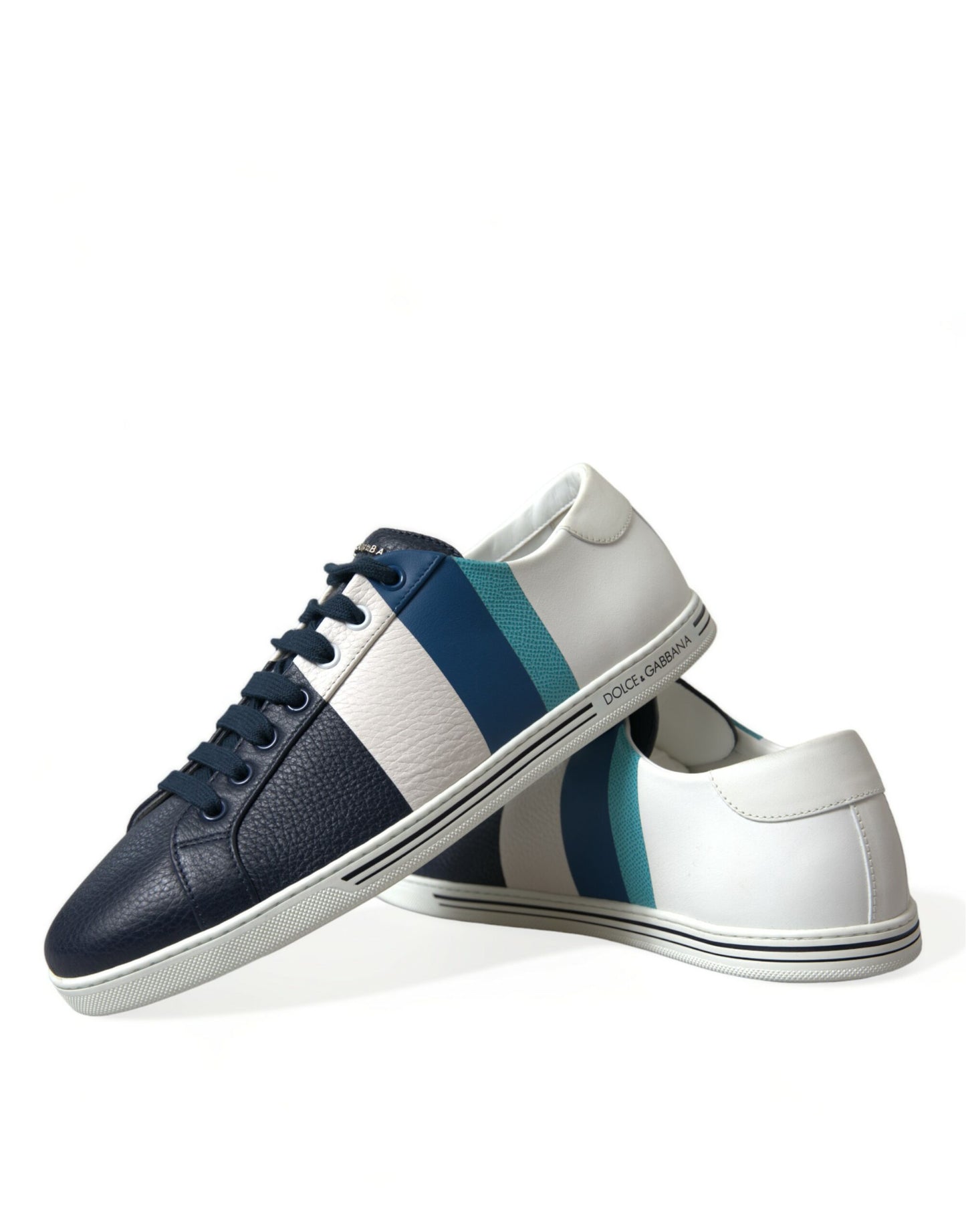 Dolce & Gabbana White Blue Leather Low Top Sneakers Shoes