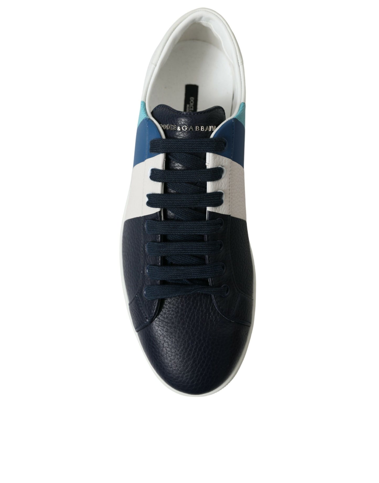 Dolce & Gabbana White Blue Leather Low Top Sneakers Shoes