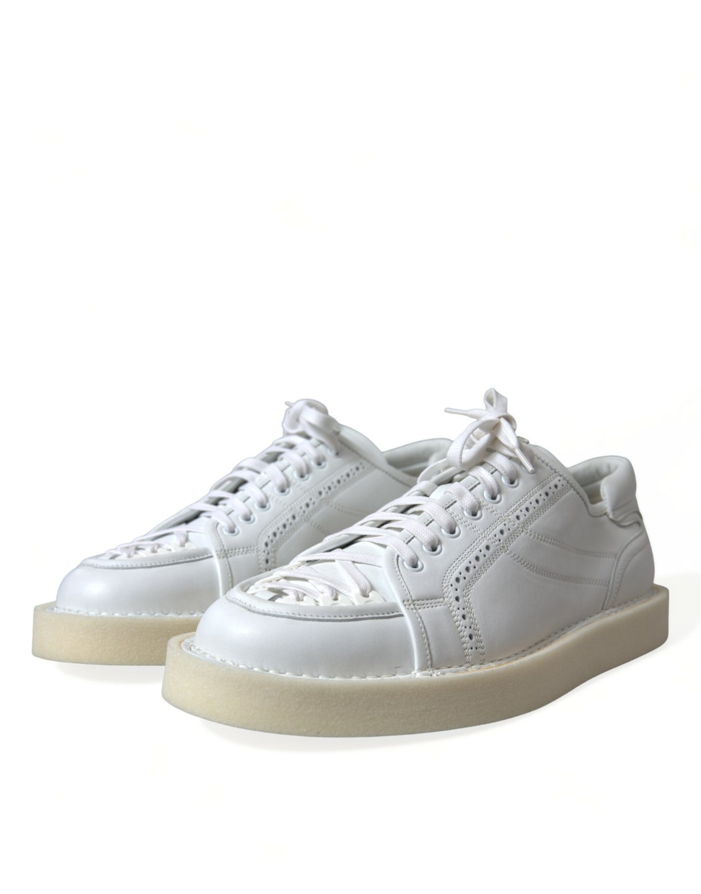 Dolce & Gabbana White Leather Low Top Oxford Sneakers Shoes