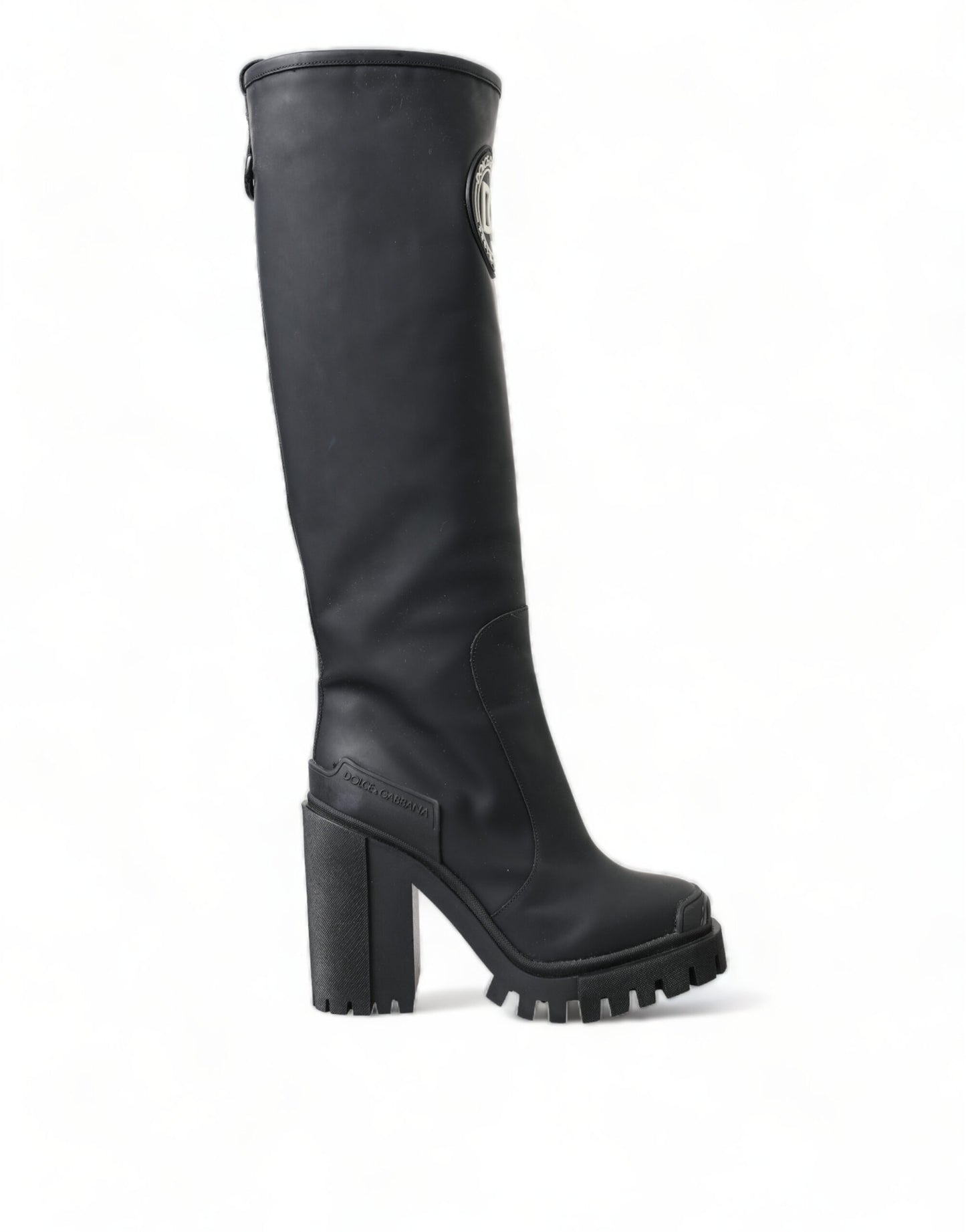 Dolce & Gabbana Black Rubber Leather High Boots Shoes