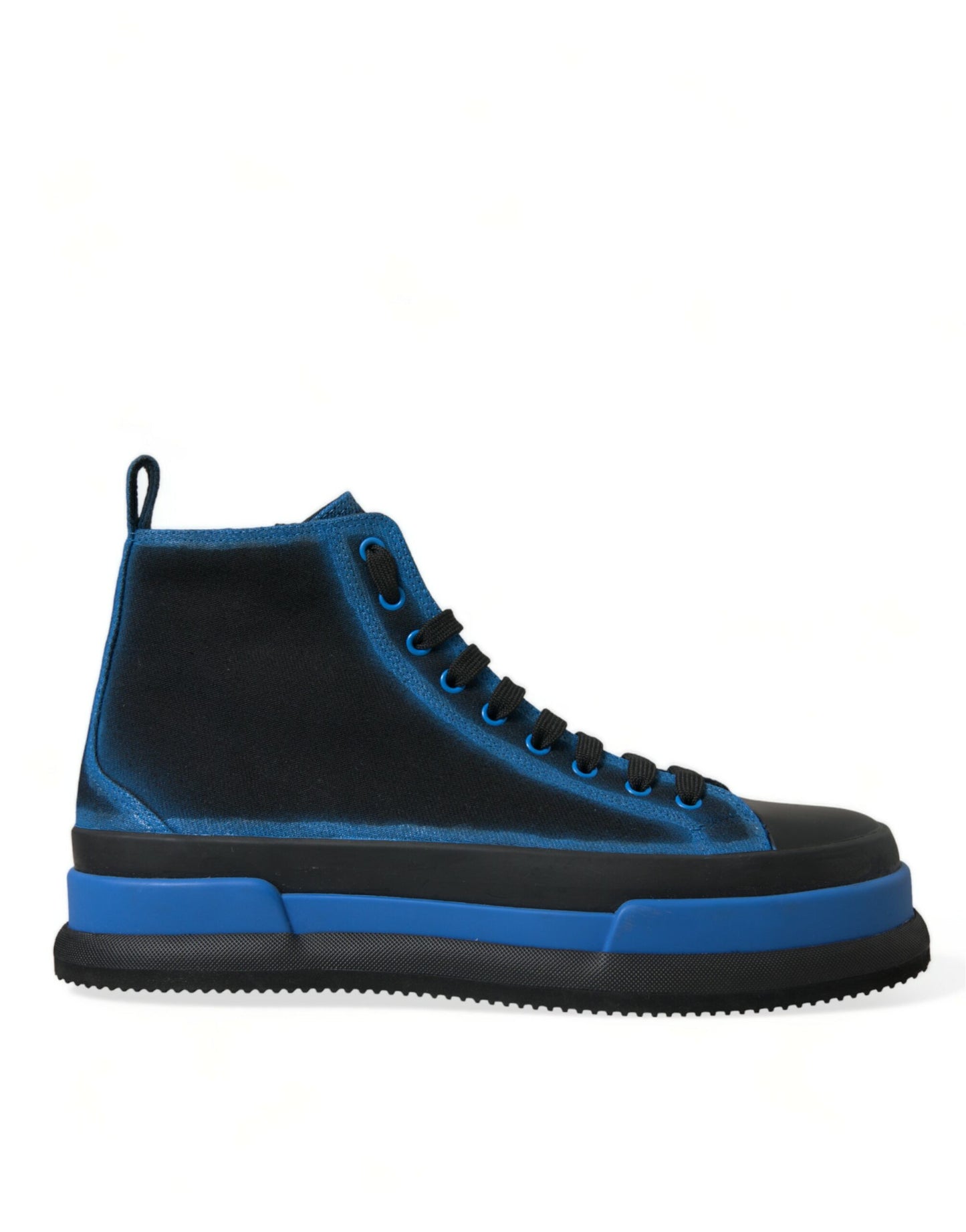 Dolce & Gabbana Black Blue Canvas Cotton High Top Sneakers Shoes