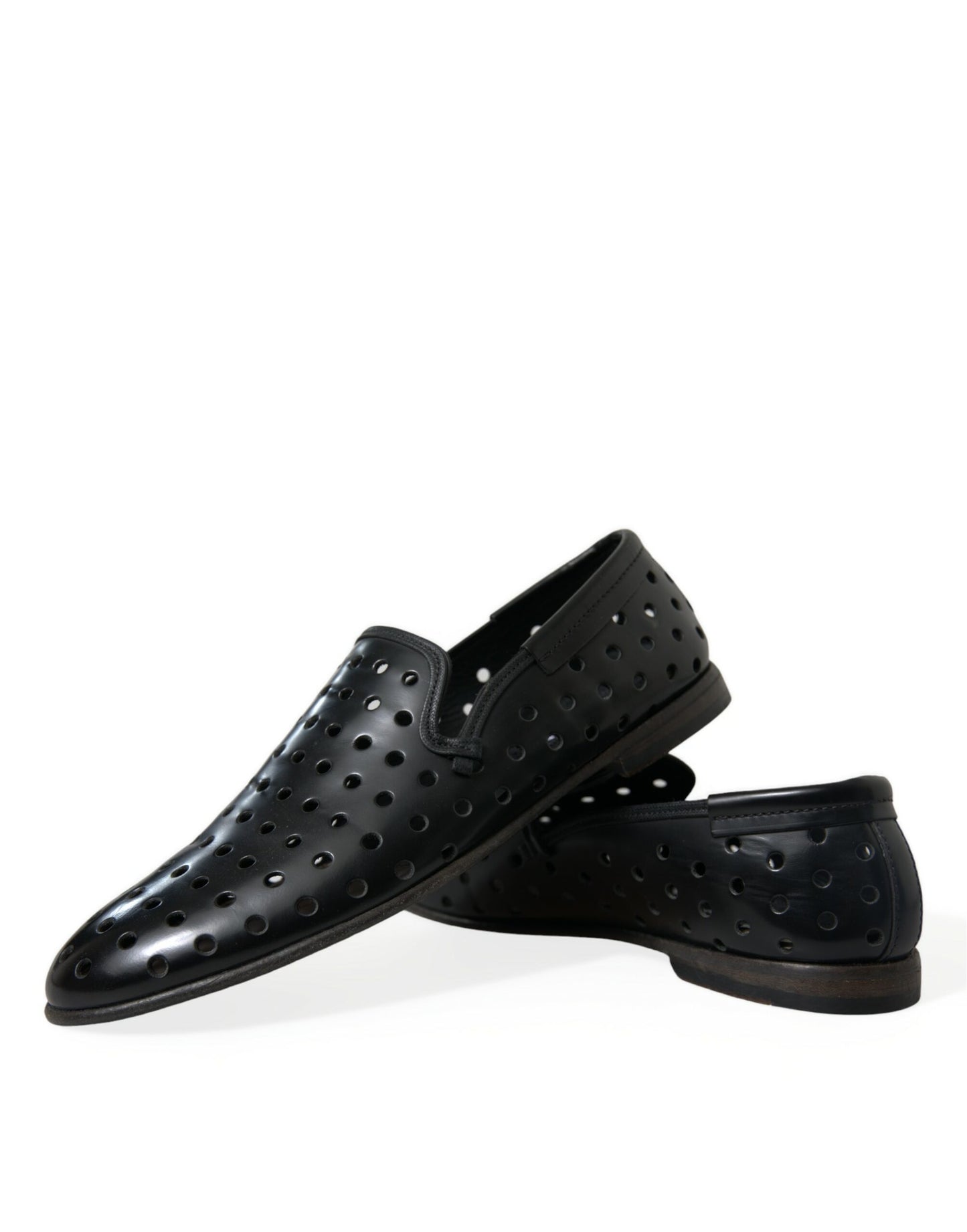 Dolce & Gabbana Black Leather Perforated Loafers Shoes