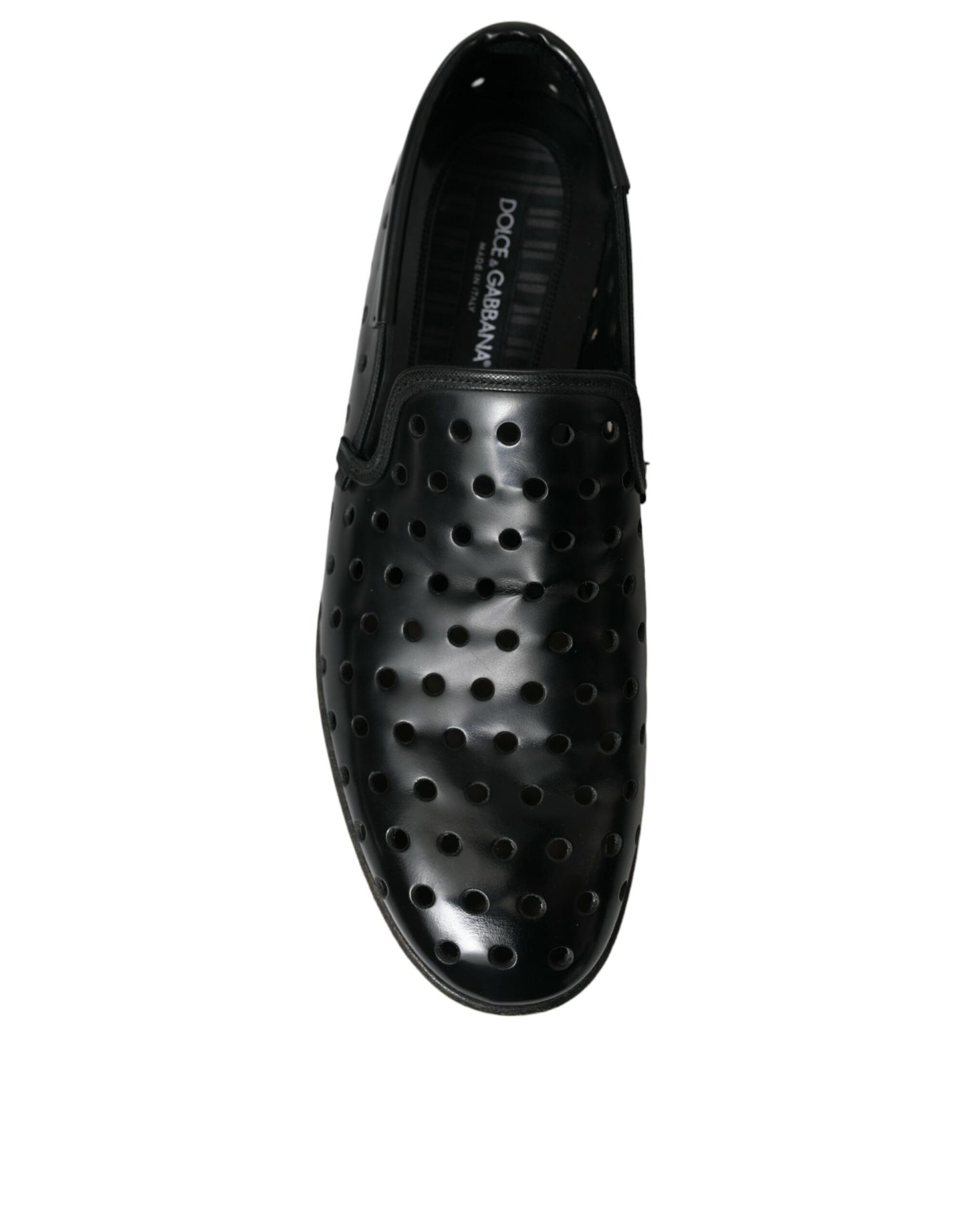 Dolce & Gabbana Black Leather Perforated Loafers Shoes