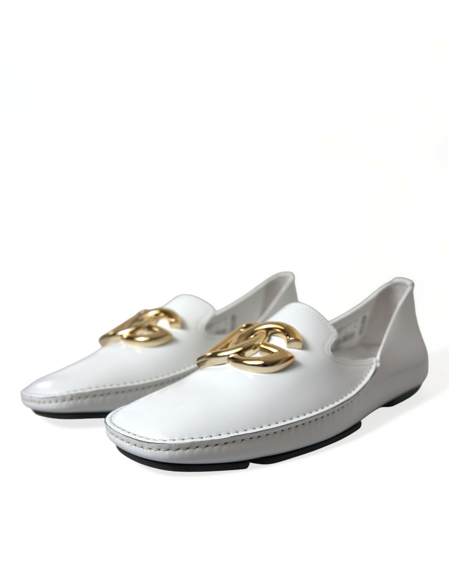 Dolce & Gabbana White Leather DG Logo Men Loafer Dress Shoes