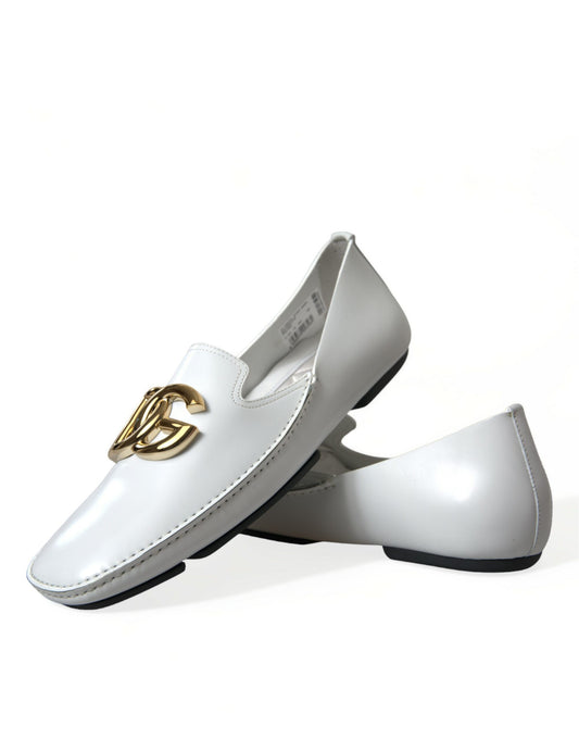 Dolce & Gabbana White Leather DG Logo Men Loafer Dress Shoes