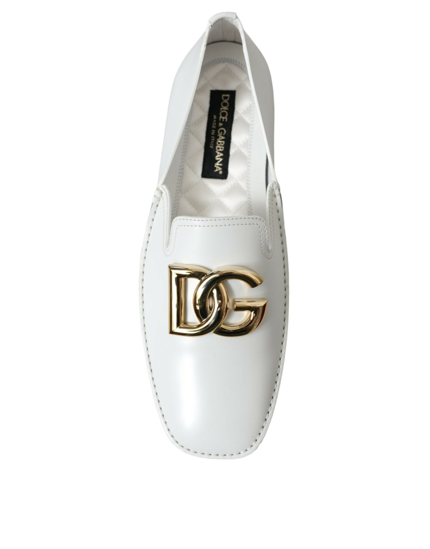 Dolce & Gabbana White Leather DG Logo Men Loafer Dress Shoes