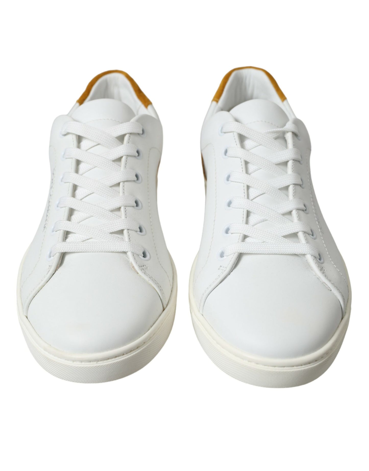 Dolce & Gabbana White Yellow Suede Leather Low Top Men Sneakers Shoes