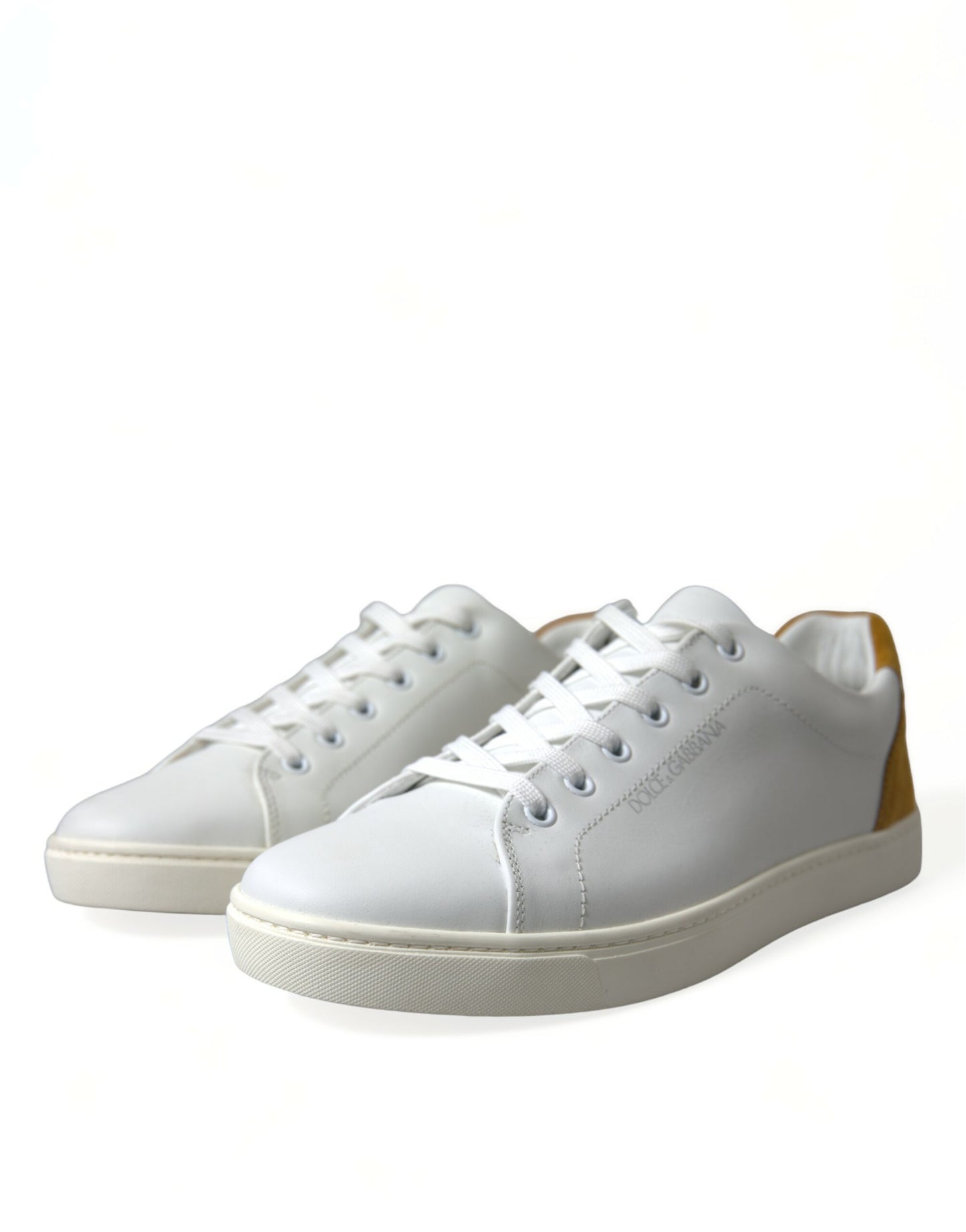 Dolce & Gabbana White Yellow Suede Leather Low Top Men Sneakers Shoes