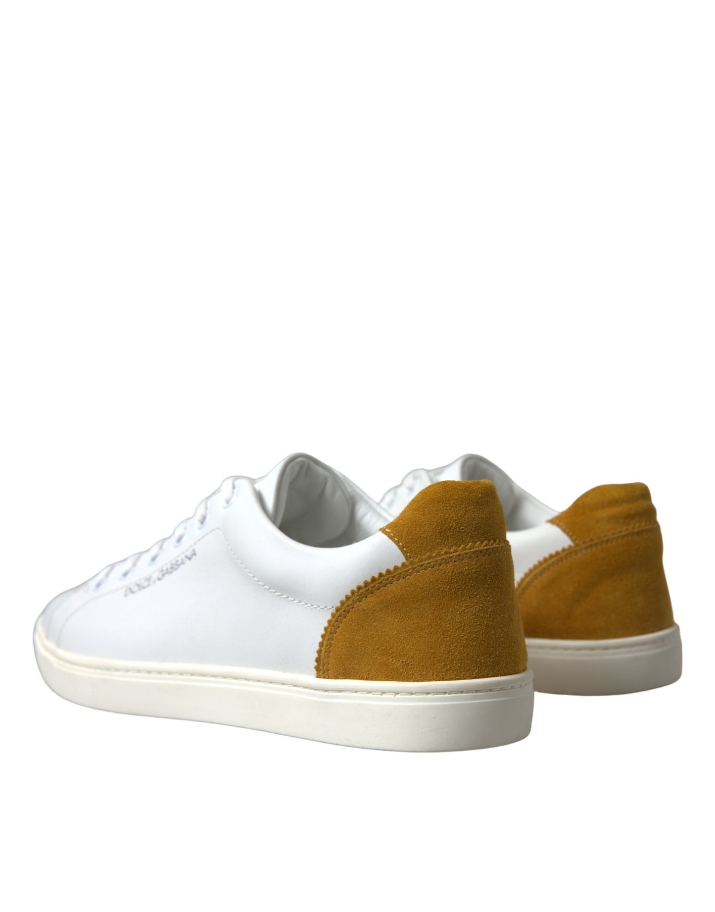 Dolce & Gabbana White Yellow Suede Leather Low Top Men Sneakers Shoes