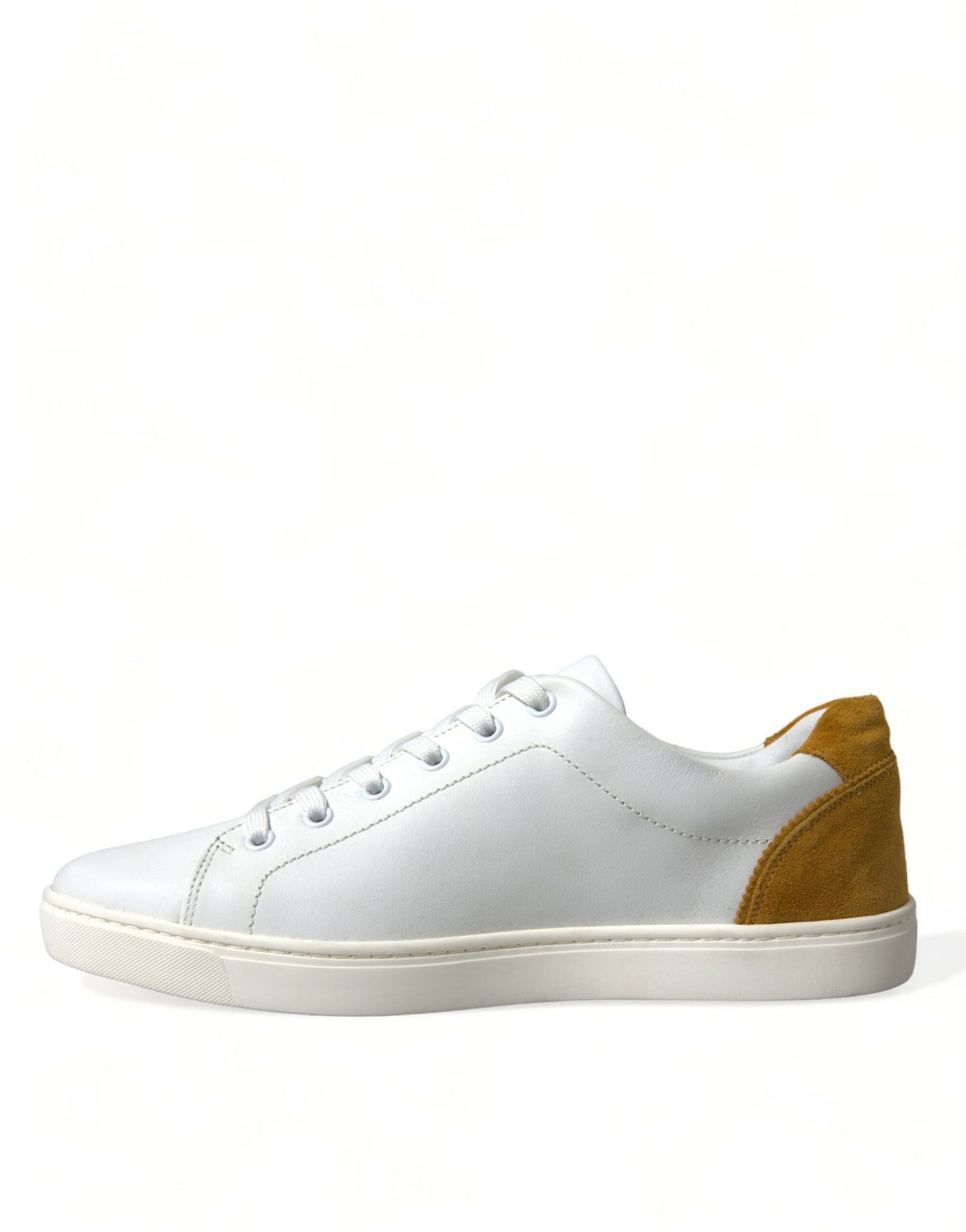 Dolce & Gabbana White Yellow Suede Leather Low Top Men Sneakers Shoes