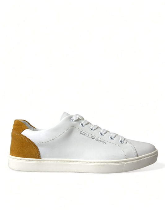 Dolce & Gabbana White Yellow Suede Leather Low Top Men Sneakers Shoes