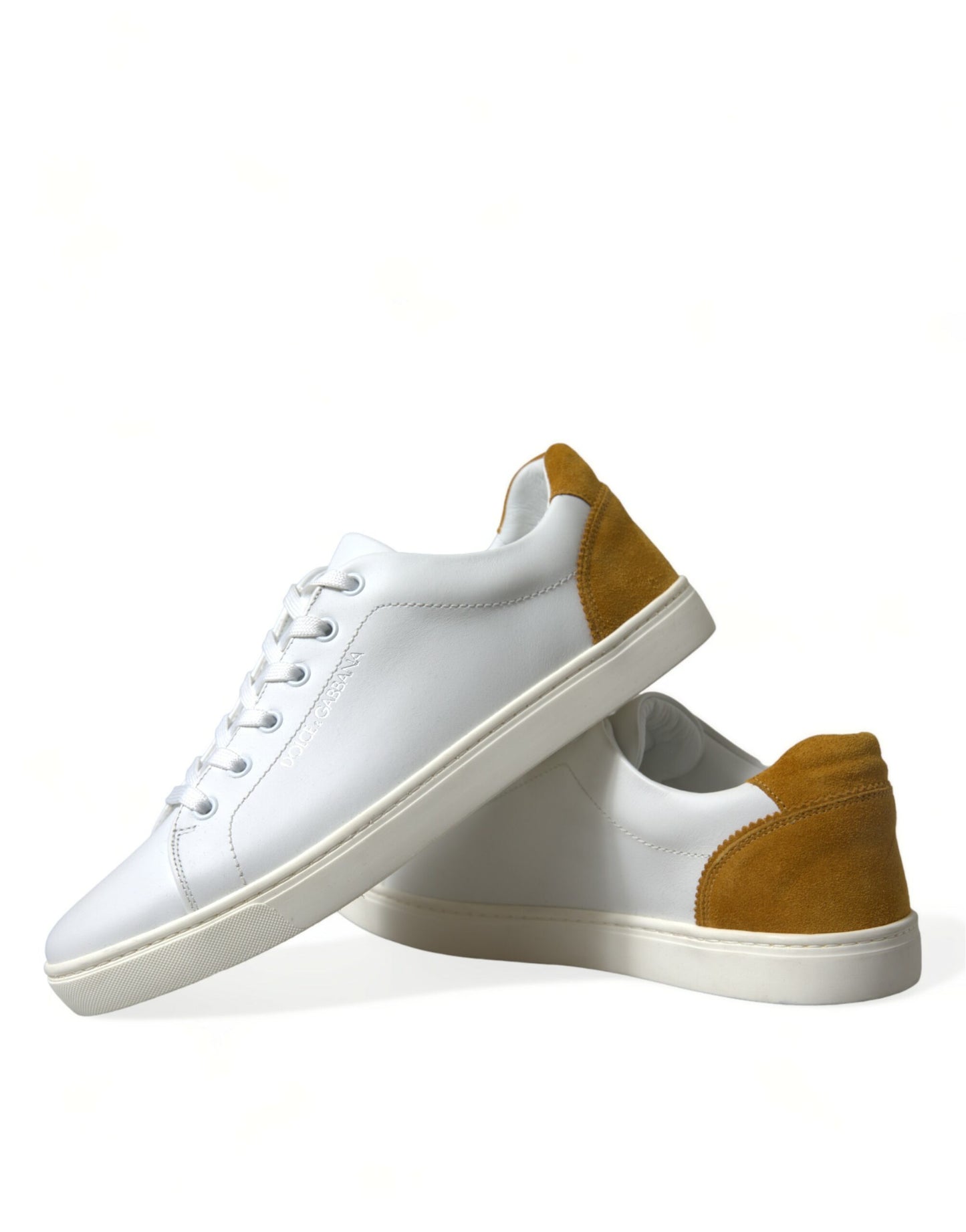 Dolce & Gabbana White Yellow Suede Leather Low Top Men Sneakers Shoes